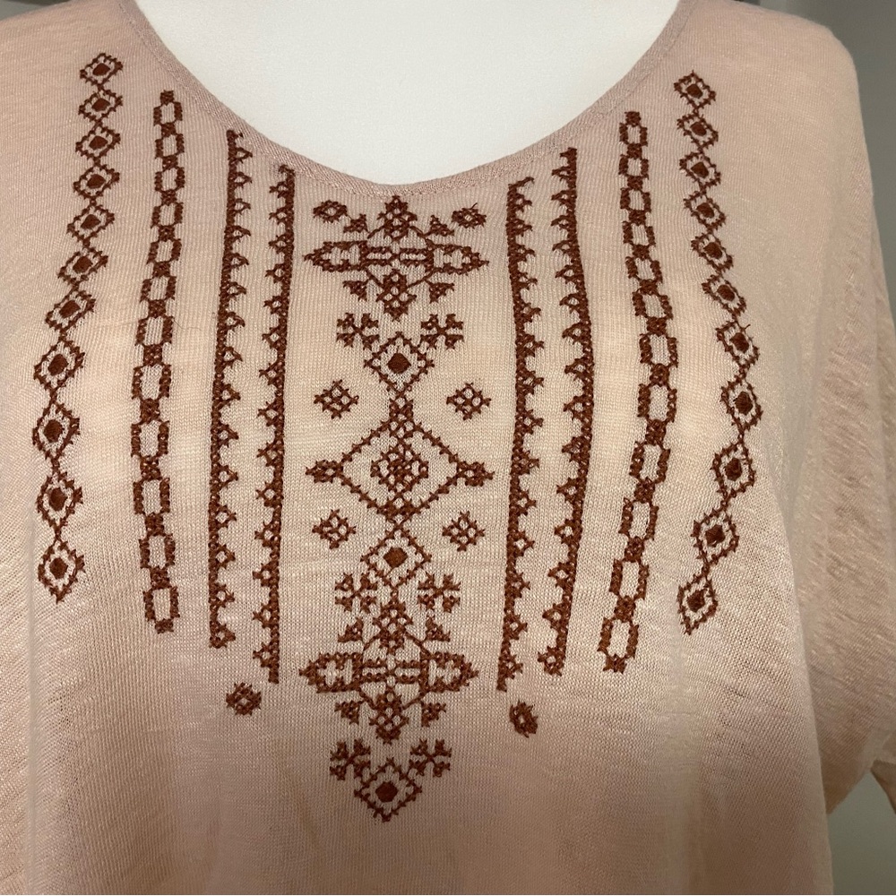 Boho Embroidered Top in Dusty Pink and Brown